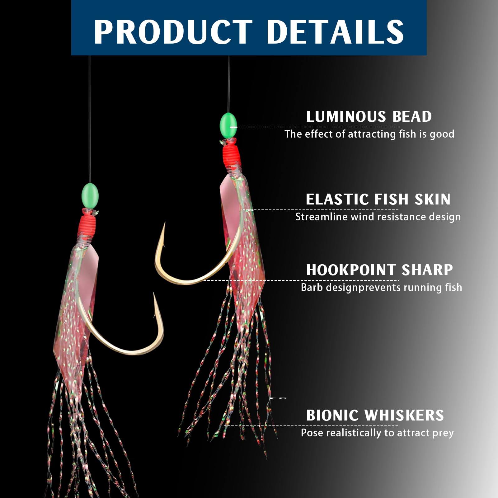 30 Piezas Aparejos De Plumas De Caballa Plataformas De Aleta De Pesca De Mar Señuelos Biónicos para Insectos Voladores con Cuentas Luminosas para Caballa Bacalao Y Lubina (#12#18#20)