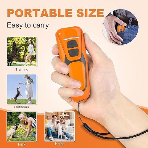 Dog Bark Deterrent Devices, Ultrasonic Anti Barking Device for Dogs, Up to 50FT Long Range Rechargeable Bark Control Safe for Dogs & Human Portable Indoor Outdoor, Dog Training & Behavior Aids(Orange,4.5 x 2 x 1 inches)