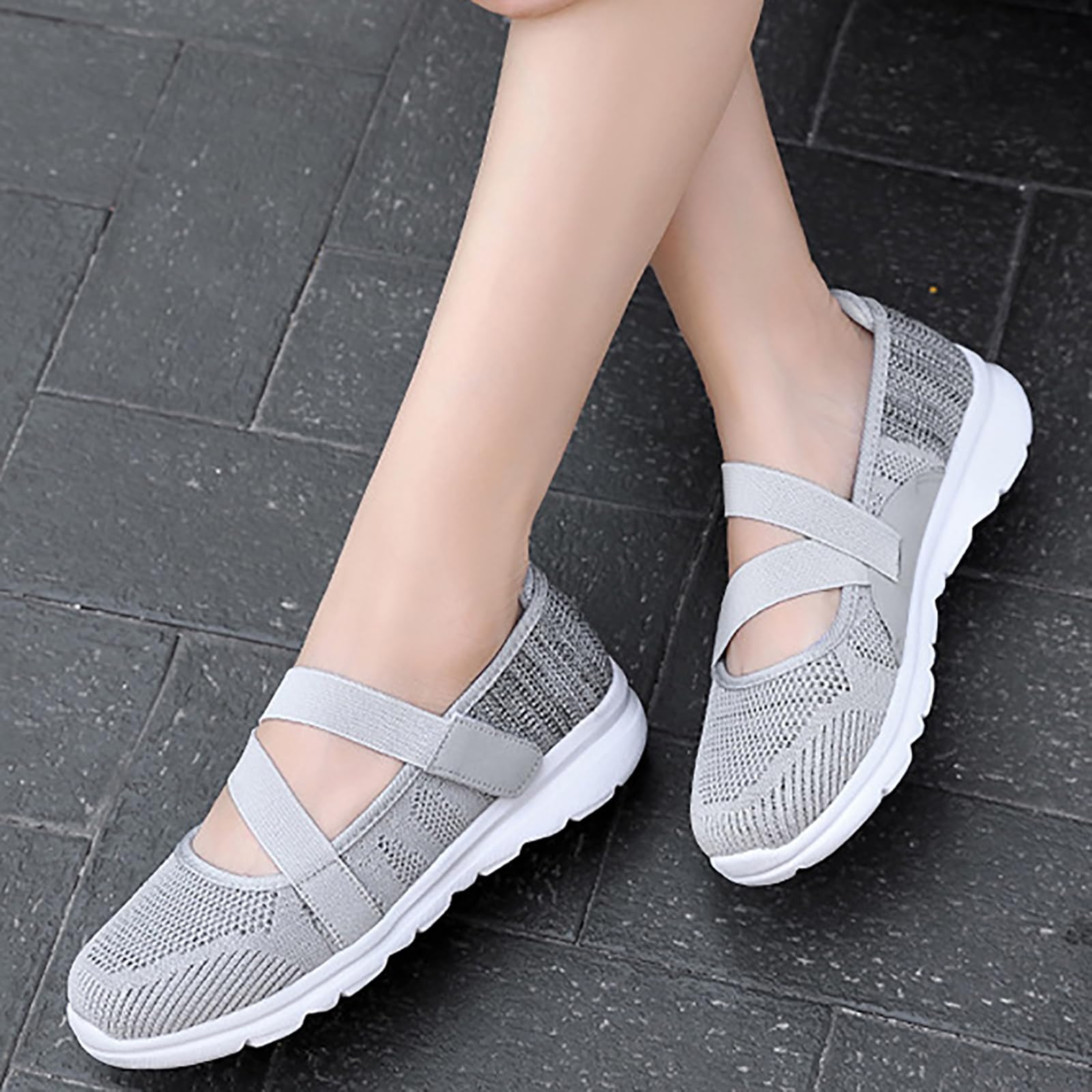 Mary Jane - Scarpe basse da donna, comode, eleganti, in maglia, casual, da infermiera, con supporto per arco plantare
