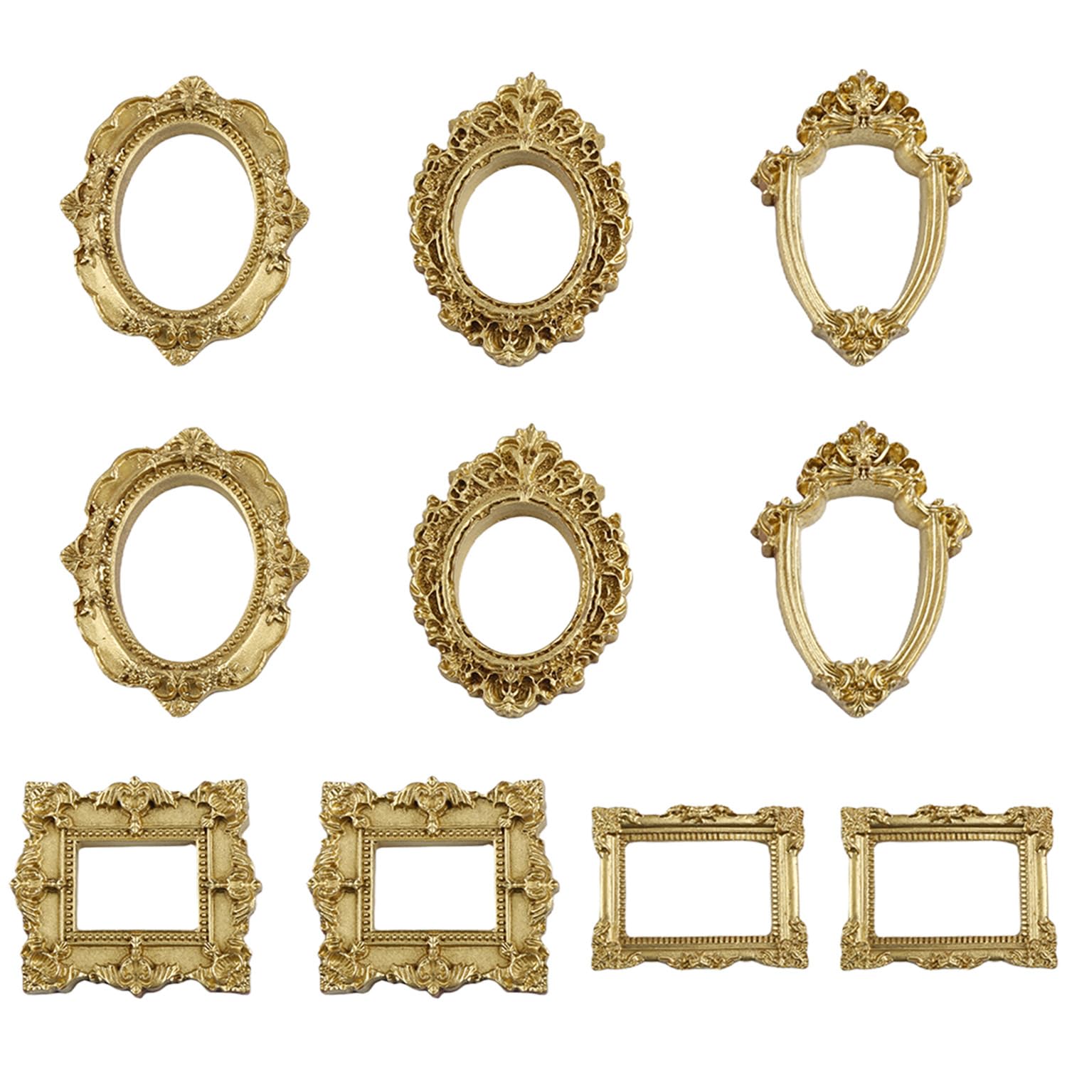 wellrun Mini Gold Picture Frames,Vintage Resin Photo Frames Antique 10PCS