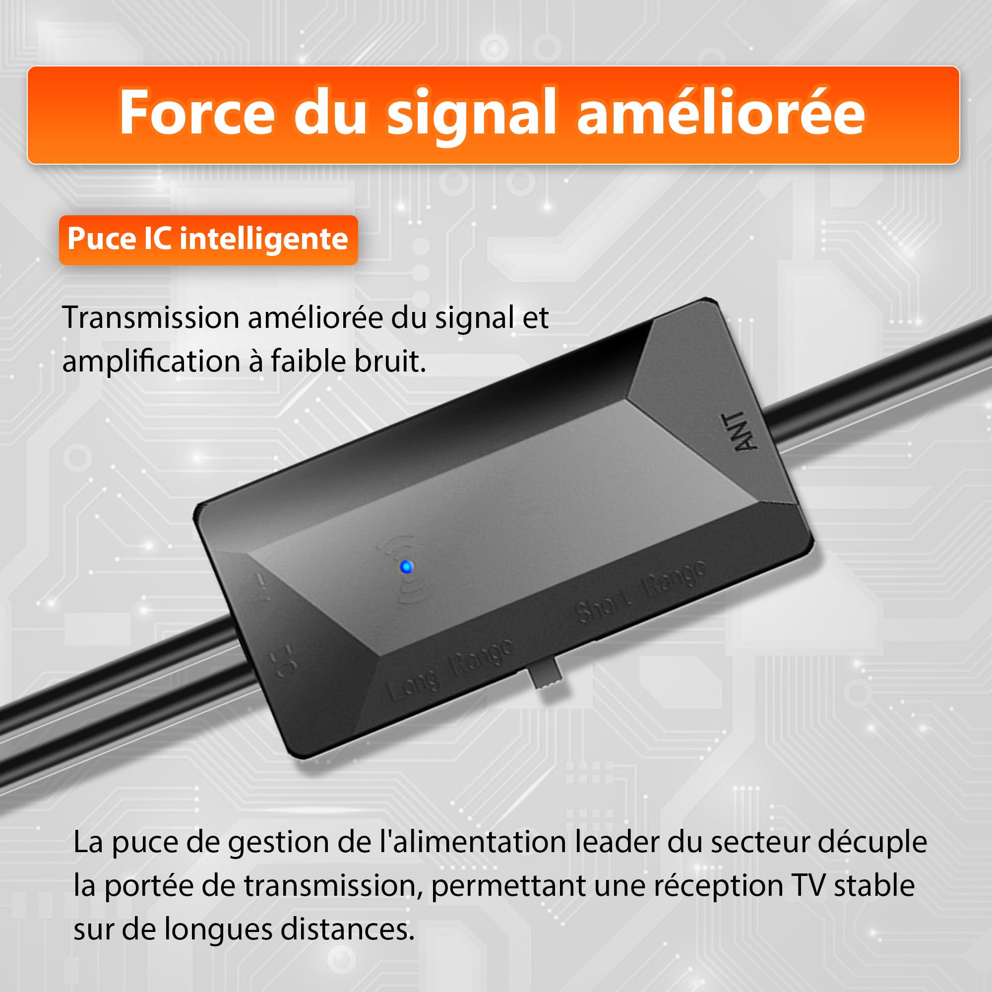 Antenne TV Intérieure TNT Puissante Avec Amplificateur – Réception 360° Jusqu'à 400 Km, Pour Smart TV HD 4K - 4