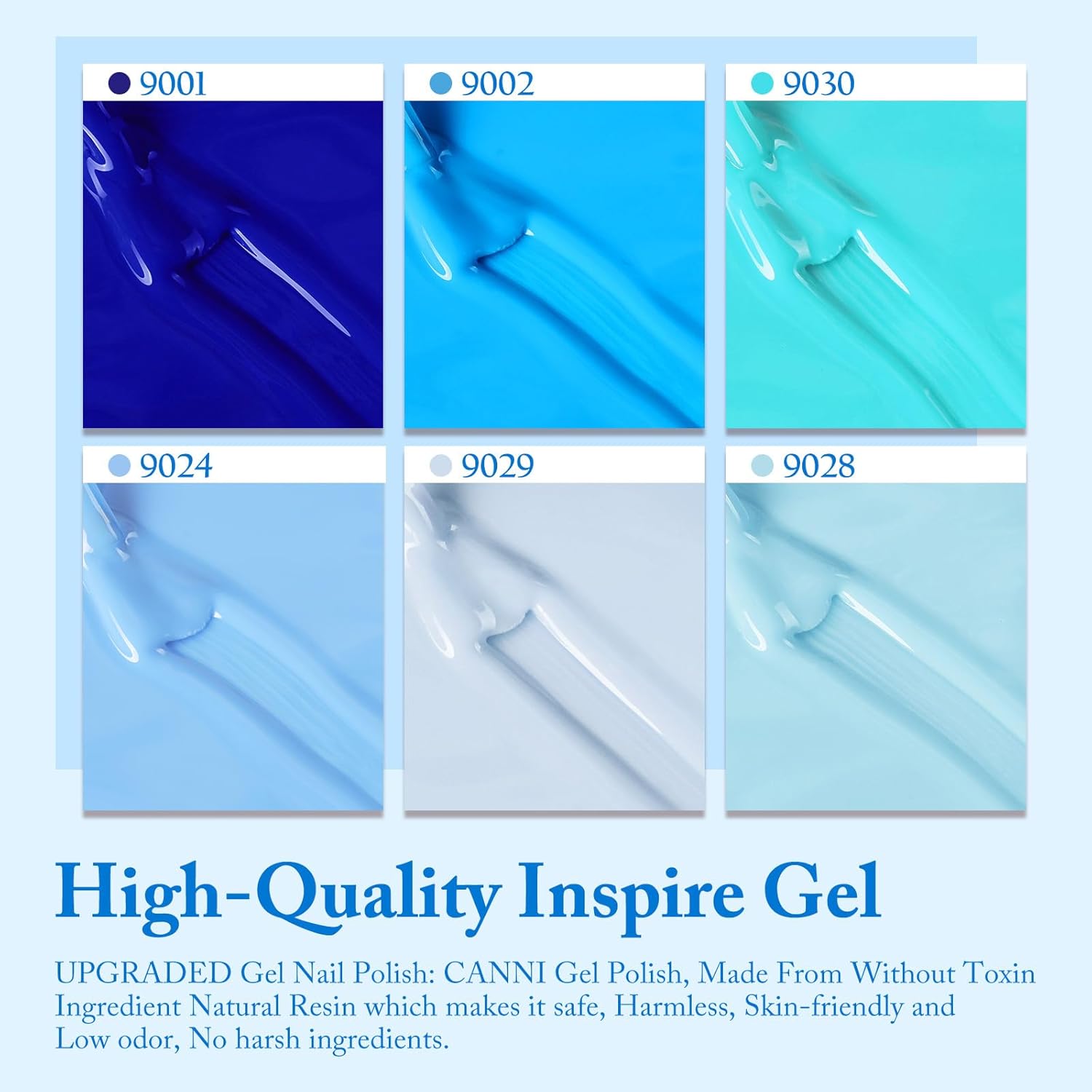 CANNI Blue Gel Nail Polish Set – 6 Colors 9ML Baby Royal Light Blue – Aquarius Ocean-Inspired Summer Gel, Soak Off UV LED Polish for DIY Manicure, Home or Salon Use