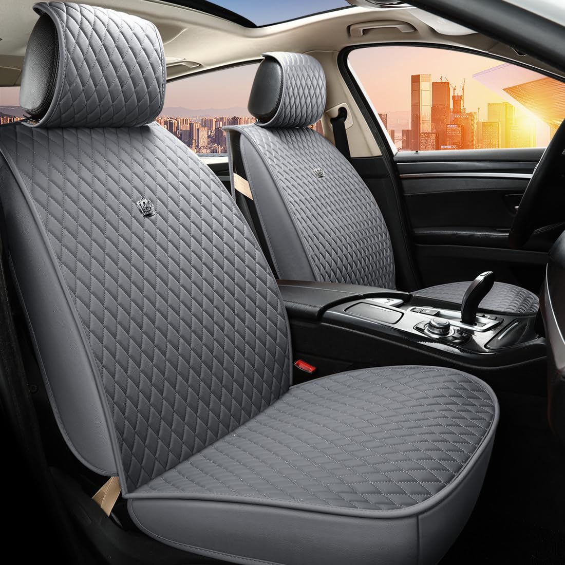 Full Coverage Blue Car Seat Covers Universal Seat Covers Leather Auto Seat Cushion Covers (R-Blue+White) — view 17