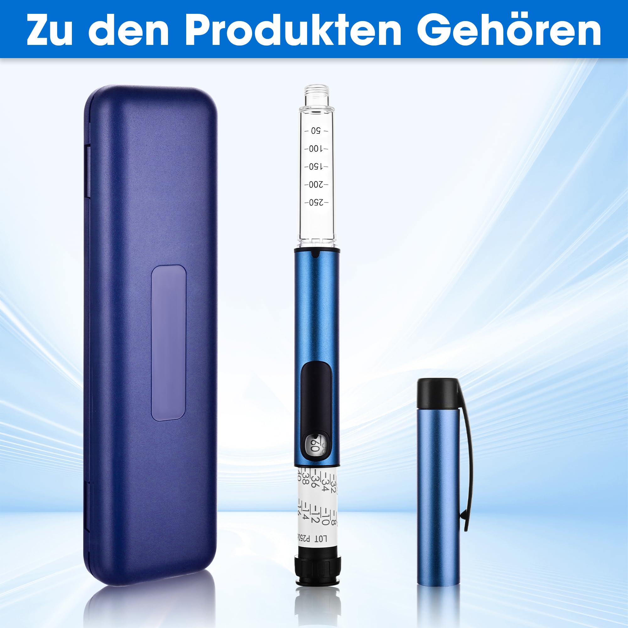 Penna per insulina da 60 unit compatibile con cartucce da 3 ml, penna dosatrice di precisione riutilizzabile con custodia per penna di insulina, V3 Peptide per uso quotidiano, leggera e portatile, blu