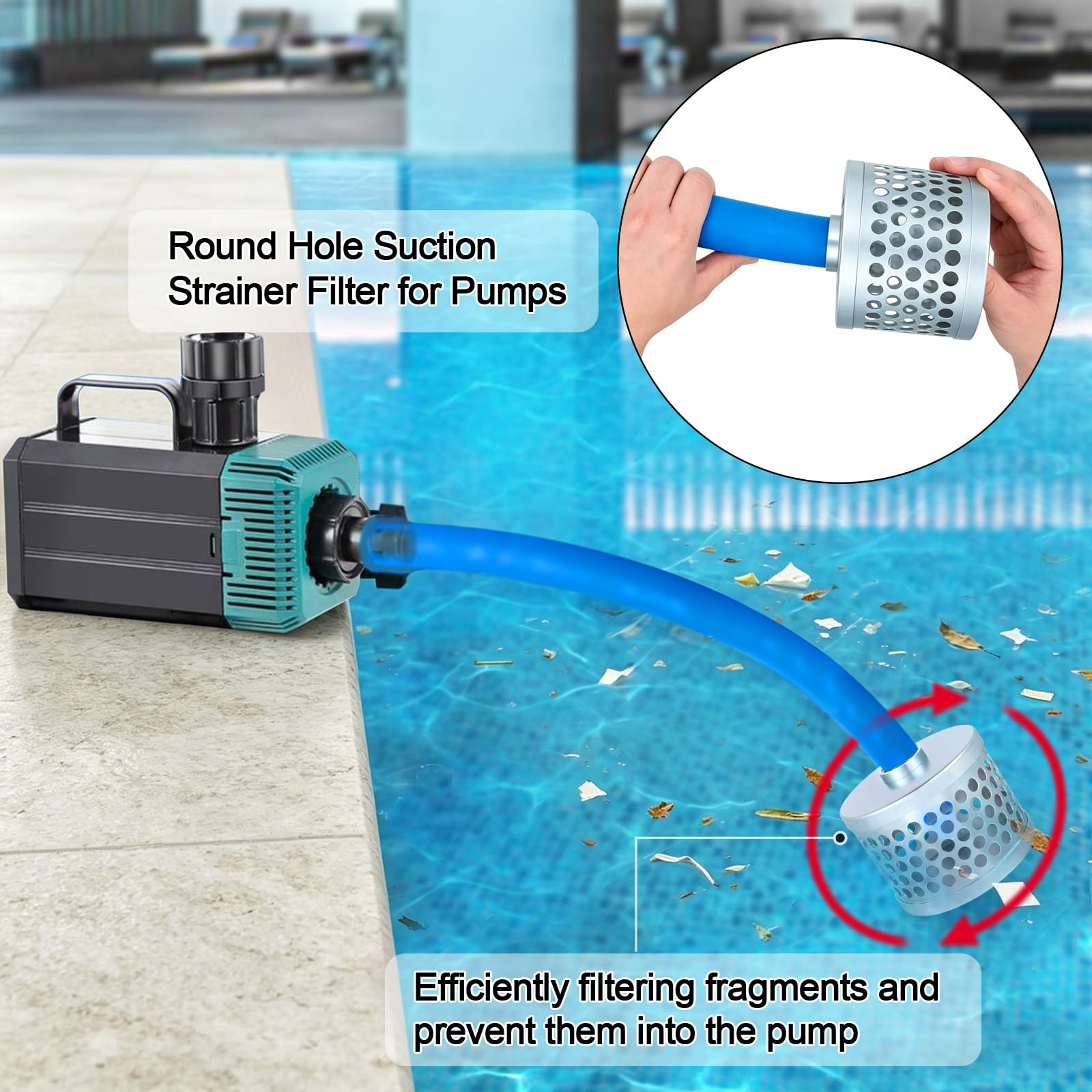 Rundes Loch Saugsiebfilter für Pumpen, kohlenstoffbeschichteter Stahlkorb Wassersaugfilter, mit NPT-Innengewinde, reduziert Feststoffe in die Pumpe (2,5 cm)