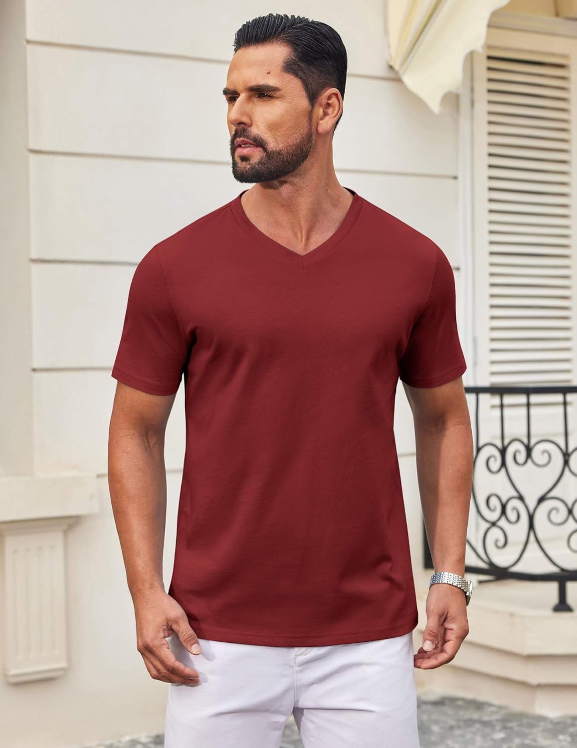 COOFANDY Mens T Shirts 100% Cotton V Neck Tee Shirt Plain Short Sleeve Casual Shirts - Image 4