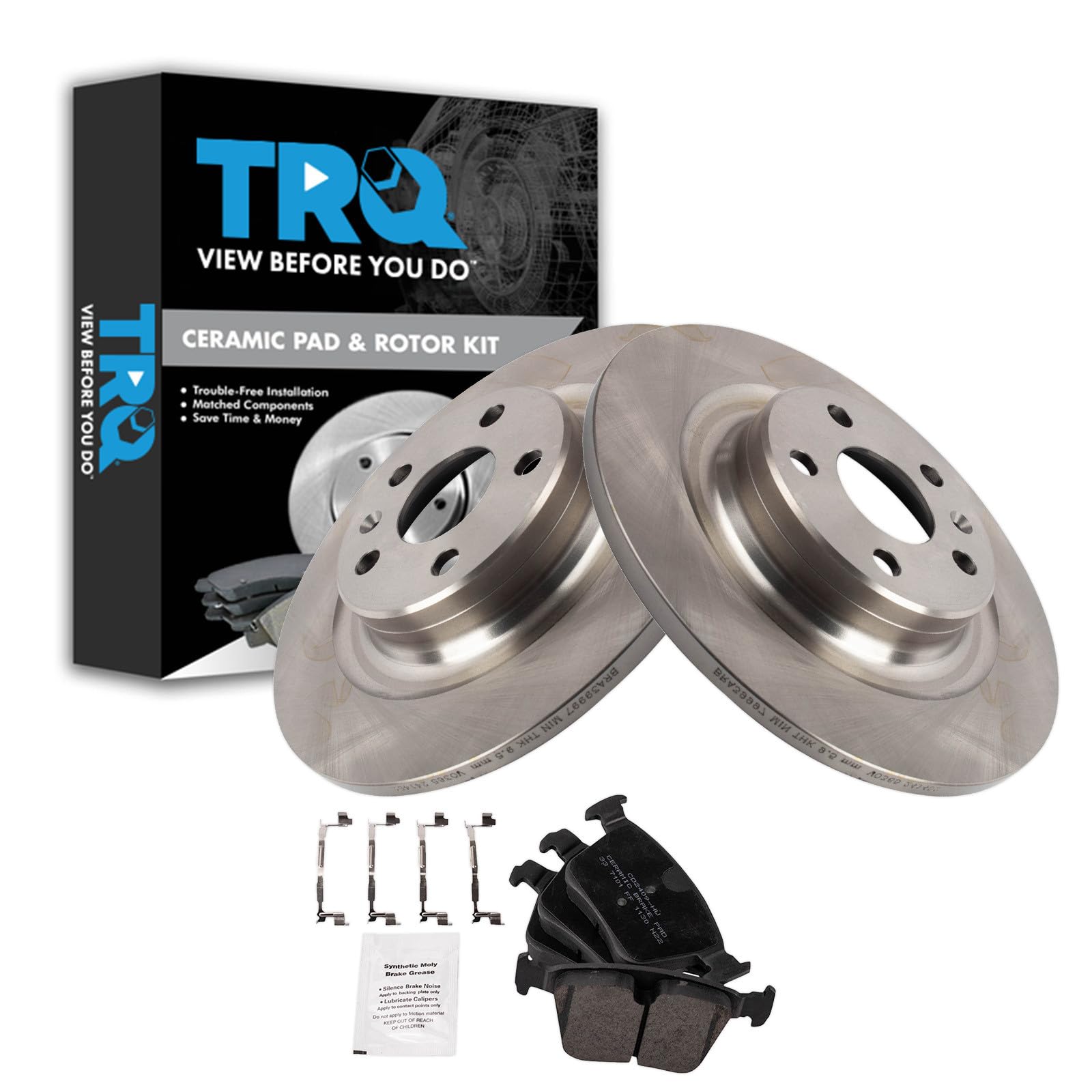 TRQ Rear Brake Pad and Rotor Set Ceramic Compatible with 2019-2022 Volvo S60 XC60 2019-2021 V60