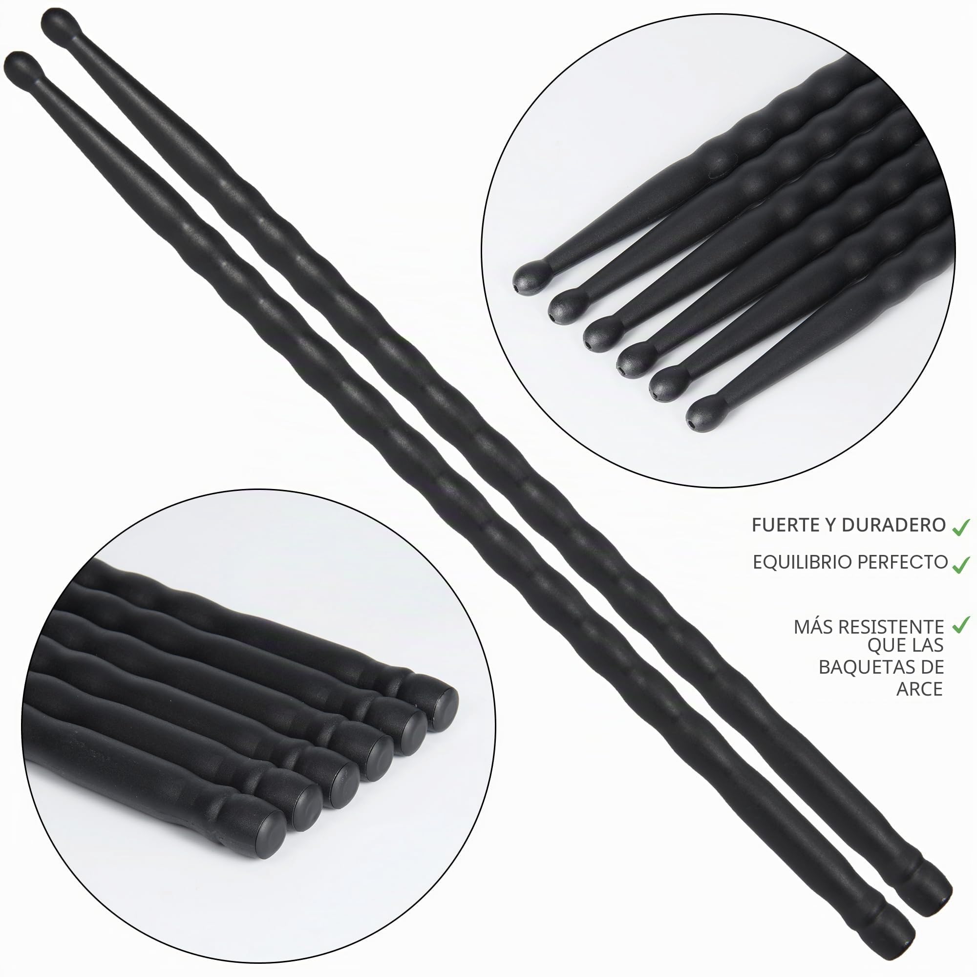 Baquetas de fibra de carbono 5A, 6 pares de baquetas antideslizantes de onda única