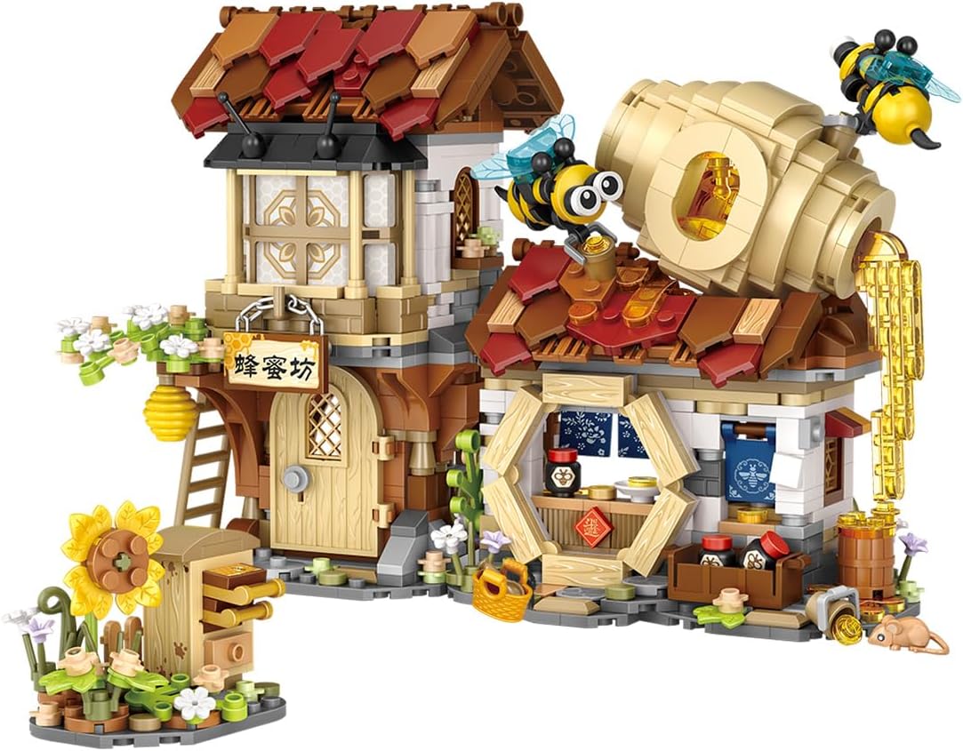 City Street View Honey Workshop Mini Building Blocks Set 1242 pcs, MOC Creative Bee Model Theme House, Simulation Architecture Toy, Gifts Idea for Kids Adults (1943)