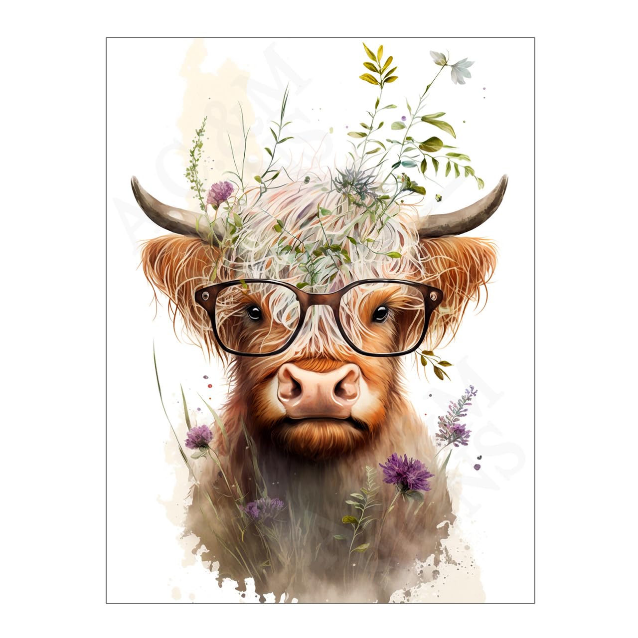 Cute Highland Cow in Glasses Wall Art Metal Print Picture Plaque Cow Prints Signs Home Décor Living Room Kitchen House Bedroom Bathroom Décor Gift 15570 (10.6 x 8 inches (27cm x 20cm))