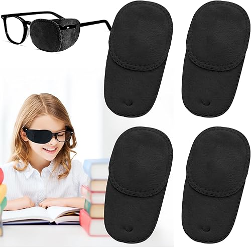 4 parches de ojos para gafas, parche médico para el tratamiento de ojos perezosos, ambliopía, estrabismo, mejora la visión, parche reutilizable Negro