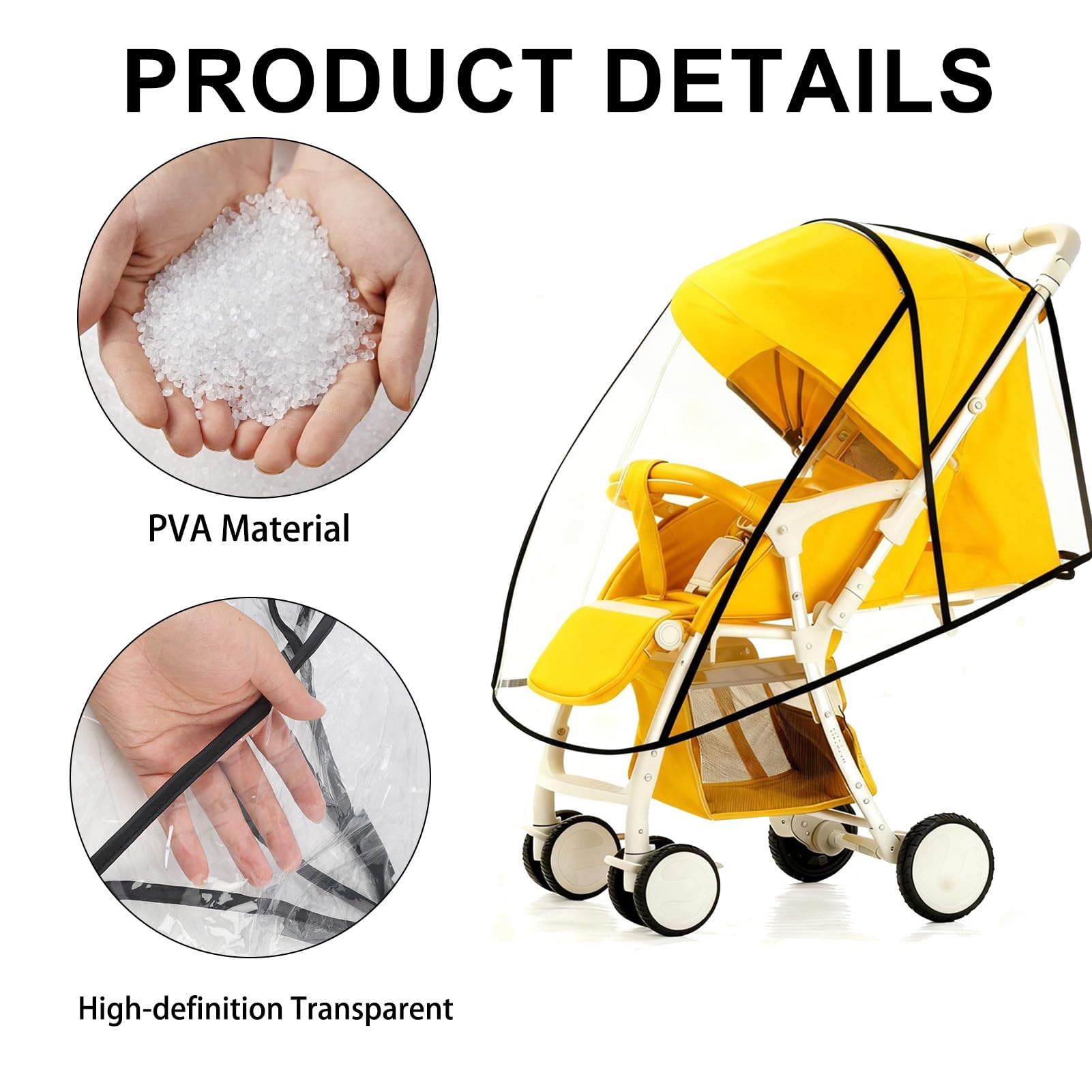 Universal Rain Cover for Pushchair Rain Cover for Pram with Clear EVA Protective Design Lightweight Stroller Cover for All Season Weather Shielding Universal Pram Rain Cover for Daily Outdoor Travel - Image 3