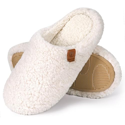 EverFoams Women's Fuzzy Slip-on Slippers Soft Comfy Memory Foam Indoor House Shoes