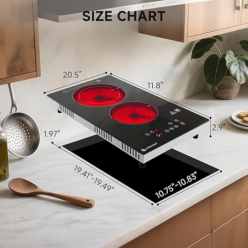 Miniatura 7 de AMZCHEF Estufa eléctrica de 2 quemadores, estufa eléctrica de 12 pulgadas con enchufe de 110 V-120 V, placa caliente de 2 quemadores con 1800 W y 9
