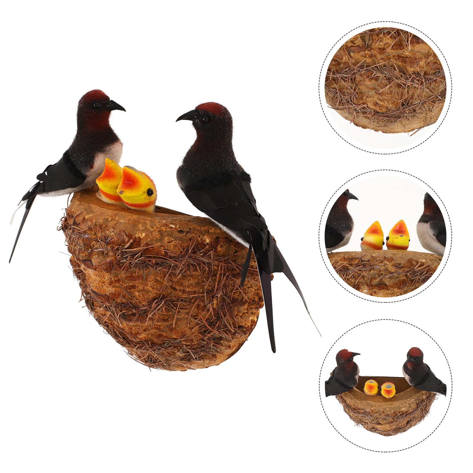 Nido Simulado Nido de Golondrina Artificial 2 Polluelos Decoración Rústica Exterior Juego con 2 Golondrinas Cerradas para Decoración de Jardín y Pared para Patio y Jardín — view 9