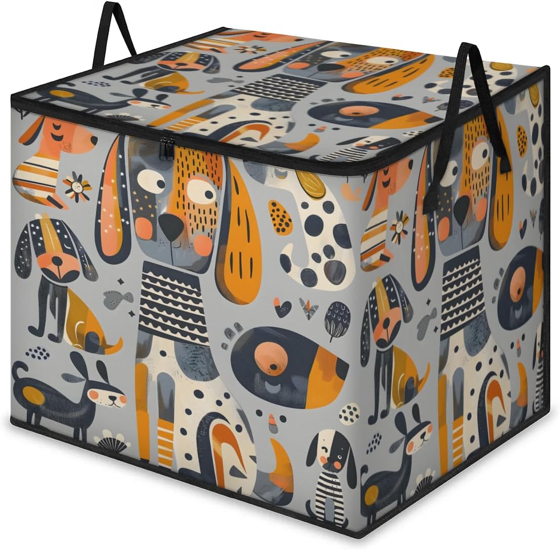 Honeybaby 214L Extra Large Comforter Storage Bag Geometric Cartoon Dog Storage Totes with Lids Waterproof Closet Organizer Folding Blanket Storage Bags for Clothes Bedding Pillows