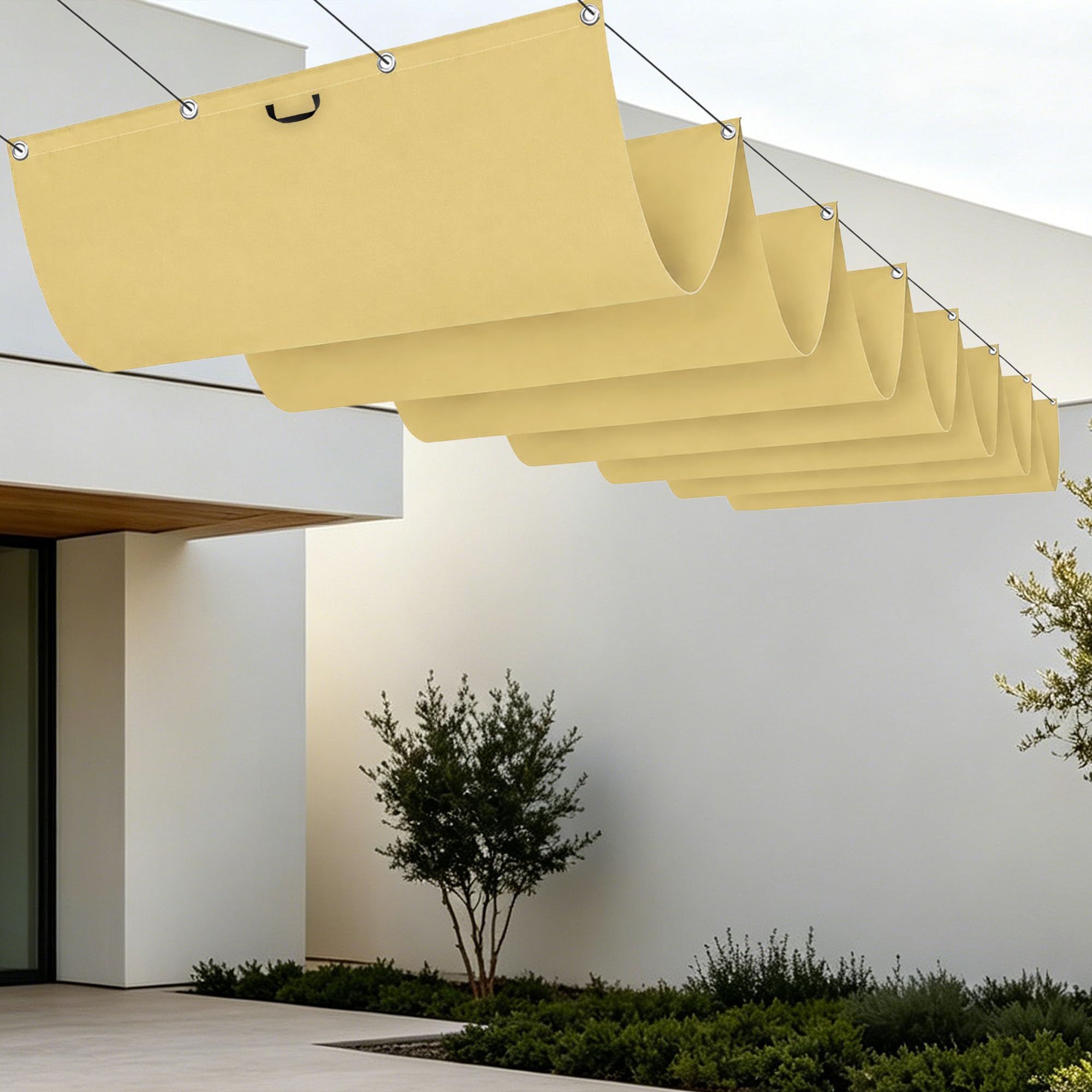 Toile d'ombrage pour jardin et grande terrasse abri rétractable jaune sable 700x440 cm