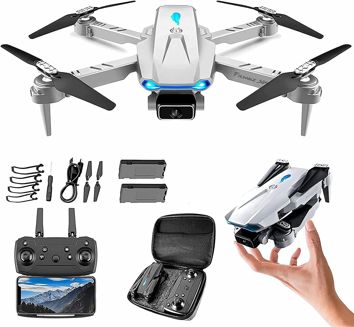 COOLBABY S89 Drone with 4K Camera for Adults, Foldable Drone with Gravity Sensor, Gesture Control and Headless Mode, Quadcopter with Carrying Case for Kids and Beginners - Grey