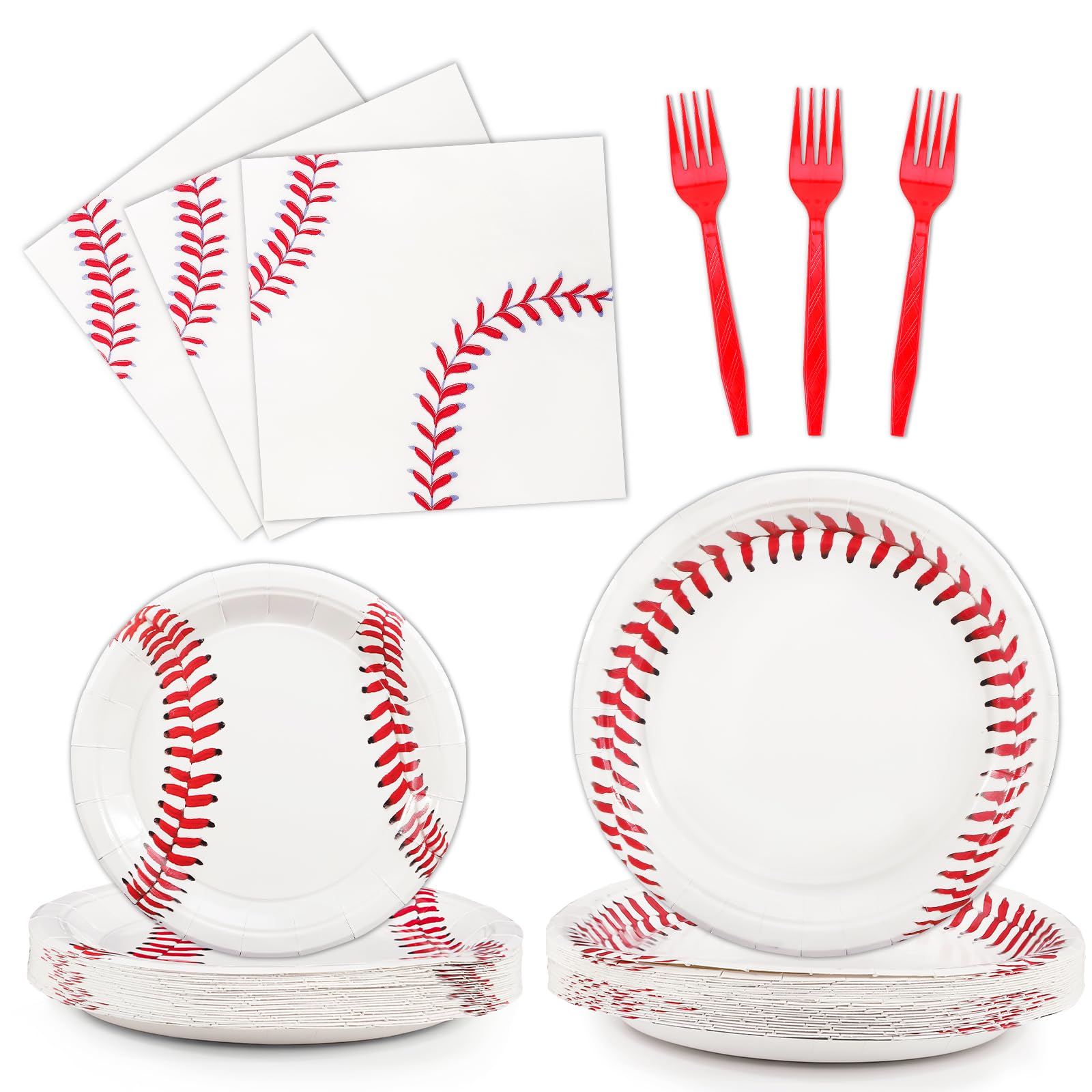 96 Pcs Baseball Party Decorations, Baseball Party Supplies Bundle Include Baseball Plates, Napkins, Forks, Baseball Birthday Party Decorations Serves