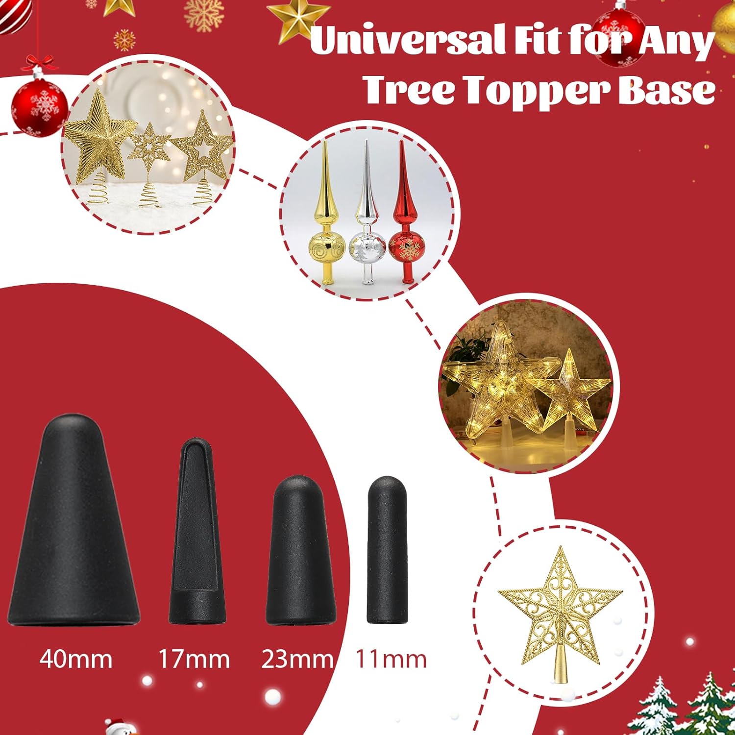 Christmas Tree Topper Holder, 4 PCs Universal Christmas Tree Topper Stabilizer Supporter for Any Base Type, 44 Inch Adjustable Height for Seasonal Treetop Ornaments, Black Support Rod for Tree Topper - Image 2