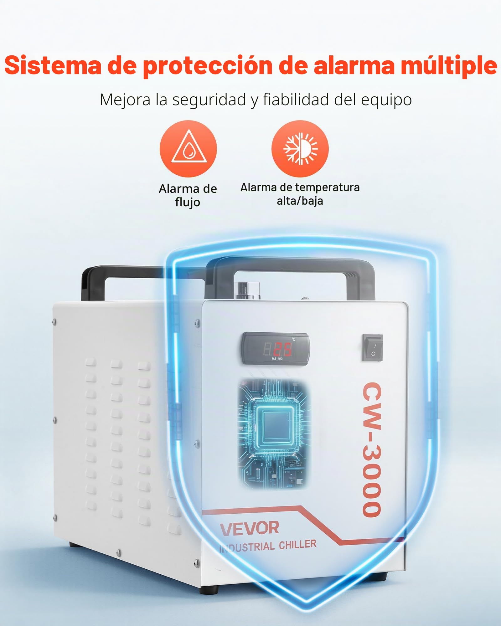 VEVOR Enfriador de Agua Industrial Caudal Máximo de 2,64 GPM Sistema de Enfriamiento de Enfriador de Agua con Tanque de 7 L con Ventilador de Alta Velocidad para Máquina de Grabado y Corte Láser 65 W