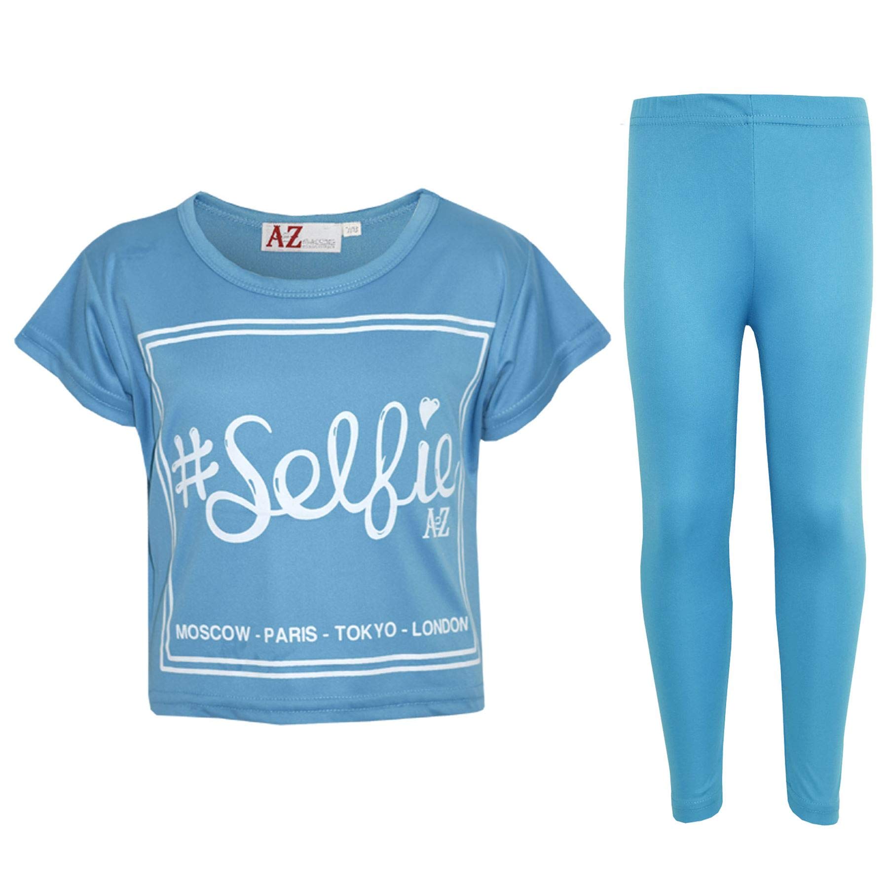 A2z 4 Kids Girls Turquoise Baby Crop Top Selfie Legging - New Crop Top #Selfie Leg Turq 13