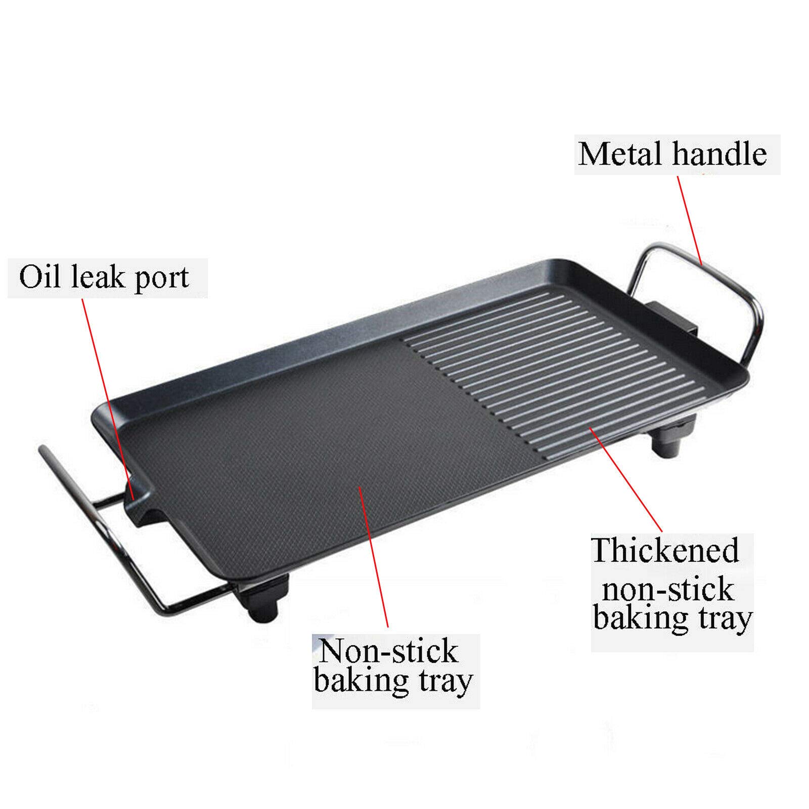 Parrilla eléctrica Teppanyaki, plancha for barbacoa de 1500 W, placa calefactora con revestimiento antiadherente y calentamiento rápido, for cocinar en el escritorio, for reuniones familiares, cenas,
