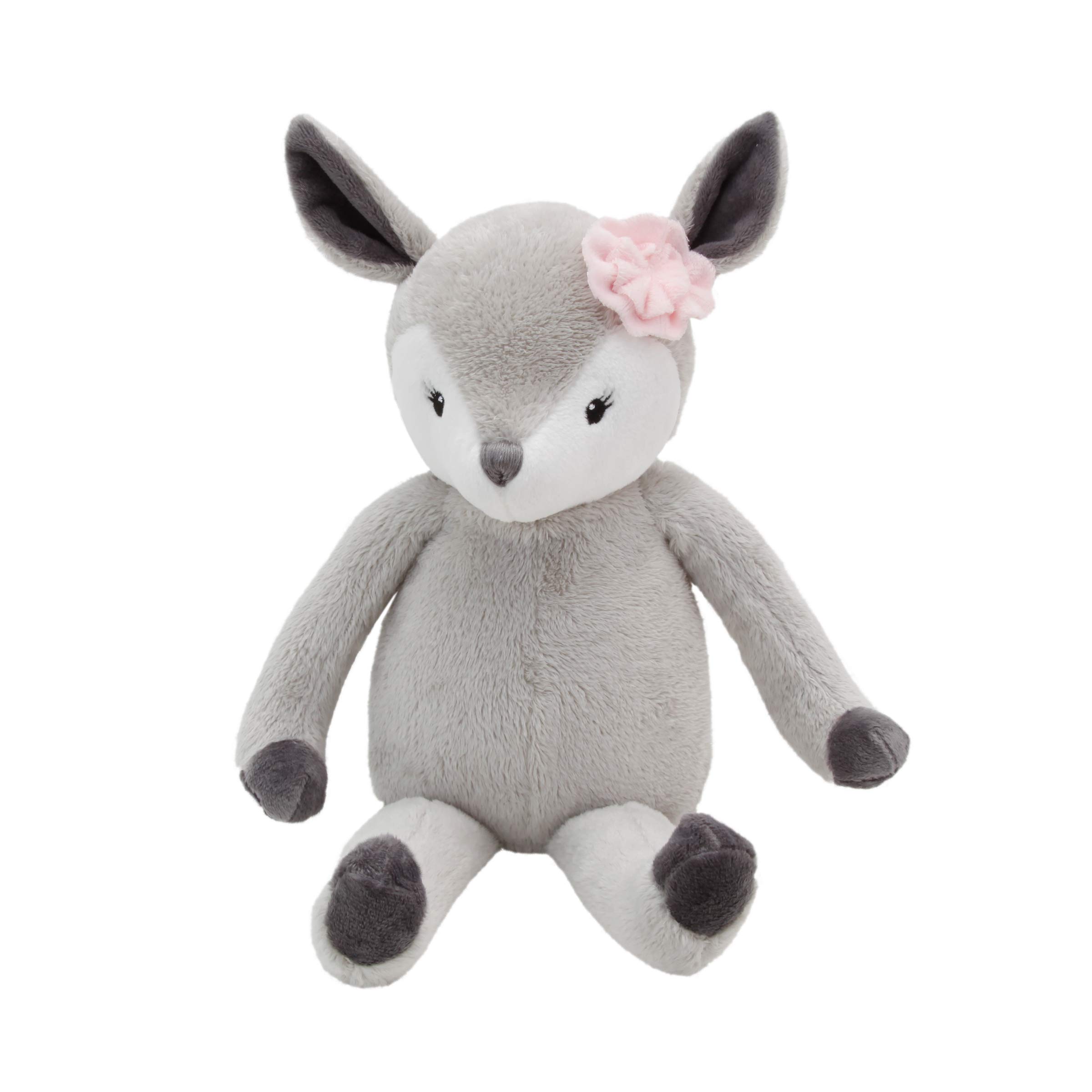 LITTLE LOVE NoJo Lucy The Grey & White Plush Deer with Pink Rose, Grey, White, Pink