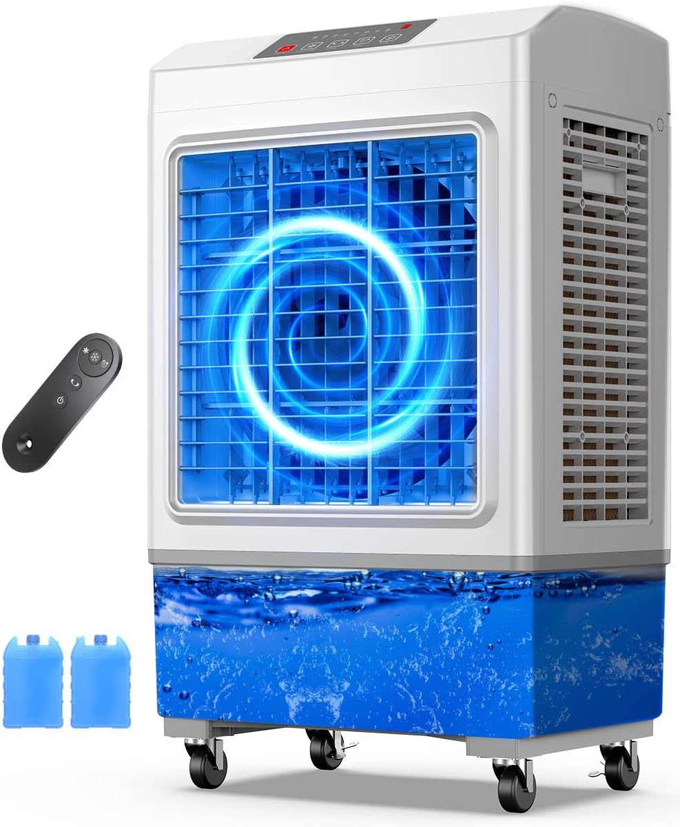 Large 3 in 1 Windowless Portable Air Conditioner, 2200CFM Evaporative Air Cooler, 7H Timer & 8 Gal Water Tank, 100°Oscillation, 3 Speeds&Remote, Hoseless Ventless Fan Ac Unit for Garage Home