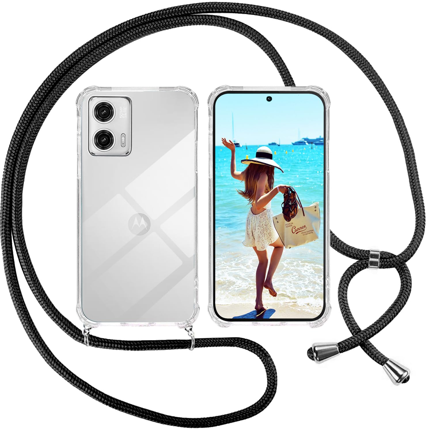 ISOI Cover Con Cordino Per Motorola G73 5G – Custodia Trasparente Con Tracolla Regolabile, TPU Morbido, Nero - 3