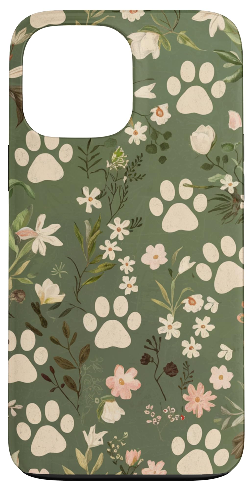 Dog Paw Print Flower Floral Sage Green Case for iPhone 13 Pro Max