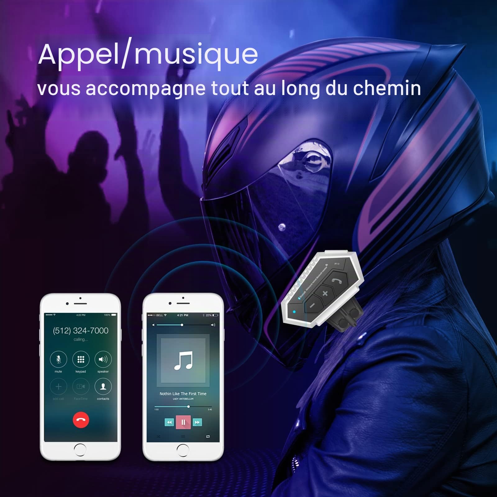 OBEST Casque de Moto Bluetooth 5.0 sans Fil,Kit Bluetooth Casque Moto Réponse Automatique,Son Stéréo,Réduction du Bruit,2000 mAh Batterie Haute énergie,Écouteurs pour Vélo,Ski,Voyage