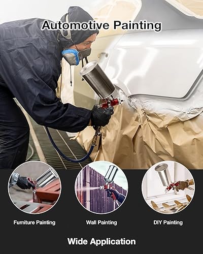 Miniatura 7 de YUZES HVLP - Pistola pulverizadora con boquillas de cobre de 1.41.70.098 in, taza de aluminio de 33.8 fl oz, pistola de pintura en aerosol con 10