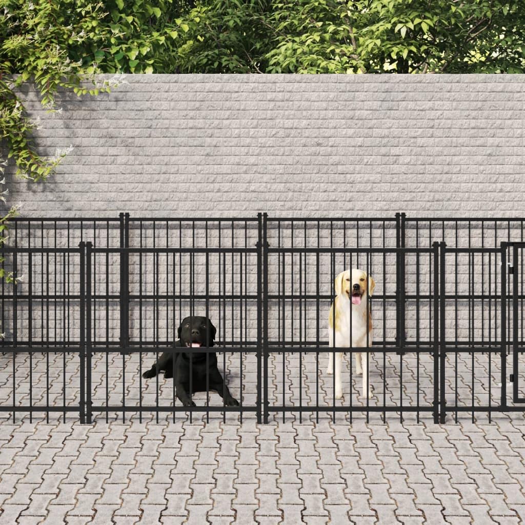 Perrera de acero de 7,51 m² resistente a la intemperie para cachorros y mascotas, barrera portátil para exteriores con valla de seguridad, protección y flexibilidad para jardín