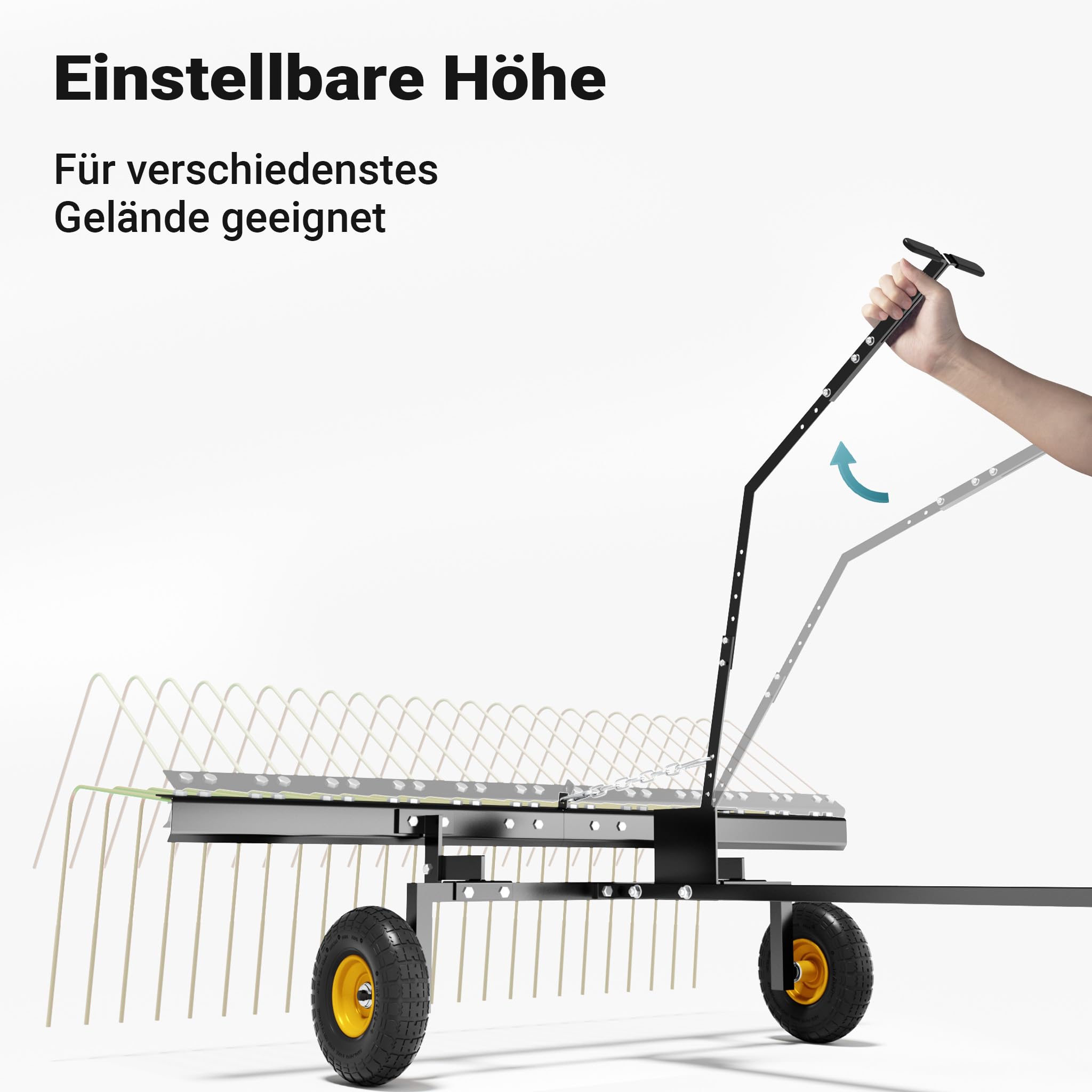 Wiltec Rasentraktor Rechen mit 148 cm Arbeitsbreite, Rasenlüfter zum Entmoosen und Laubrechen auf Rasen, Vertikutierer für Aufsitzmäher, ATV und UTV
