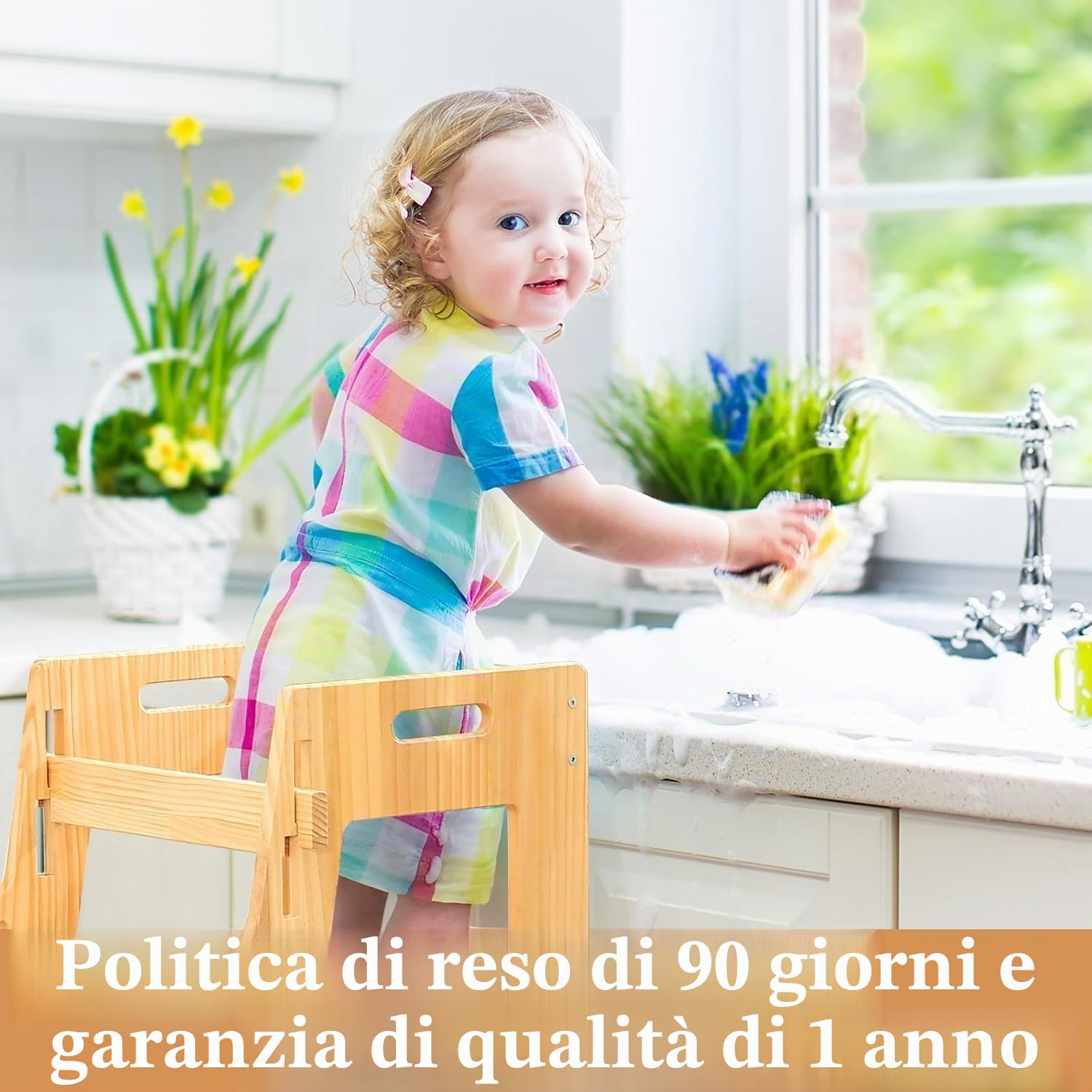 FUNLIO Torre Montessoriana Bambini con Rete Sicurezza, Regolabile 3 Livelli, Torre di Apprendimento