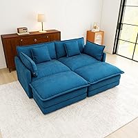 Vista 88 de Sofás seccionales grandes de 115.34" para sala de estar, sofá de pana color camel de asiento profundo de 3 plazas en forma de L, sofá seccional