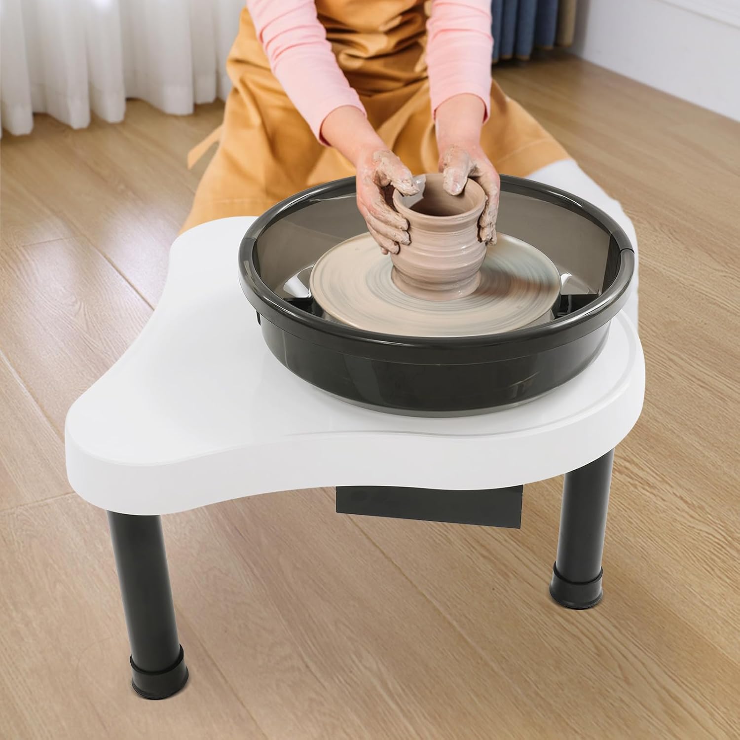 Pottery Wheel Ceramic Machine with Foot Pedal & LCD Screen, 18.1" Turntable Electric Pottery Forming Machine, Ceramic Forming Machine with Detachable Basin, DIY Clay Potter's Wheel Kit
