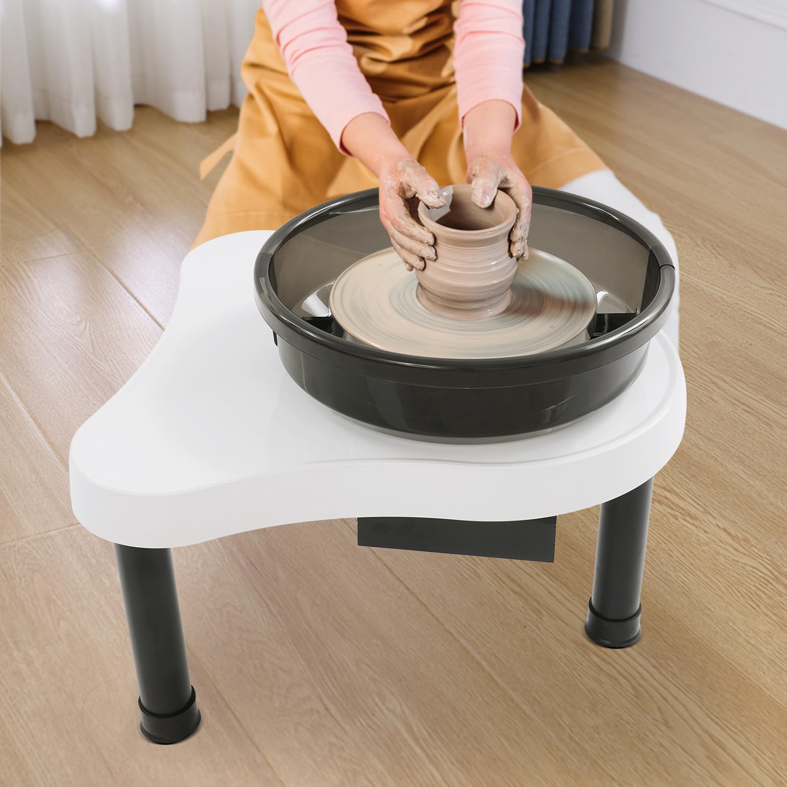 LyeXD 12.6in Pottery Wheel Forming Machine with LCD Screen, 60-320RPM Adjustable Speed 200W Electric DIY Clay Sculpting Tools with Foot Pedal & Detachable Basin, Gifts for Kids/Teens/Adults (White)