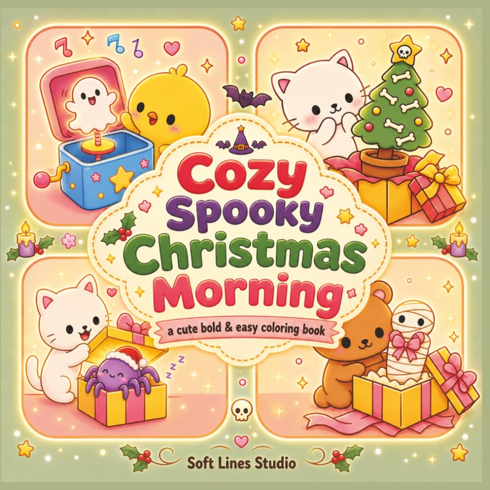 Cozy Spooky Christmas Morning: A Cute Bold & Easy Coloring Book for Kids, Teens, Adults, and Beginners (Cozy Spooky Collection)