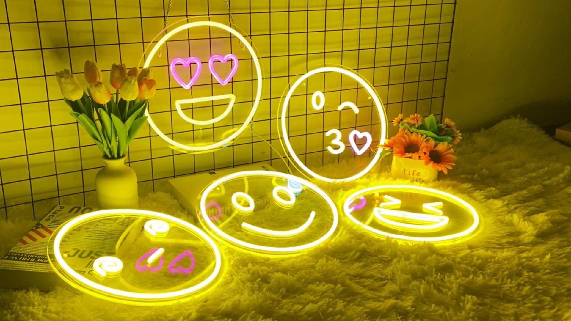 【可愛い】LEDネオンサイン(Smiling faces 笑顔) アメリカン雑貨 Smile Faces Neon Sign Led Colorful Distorted Happy Faces