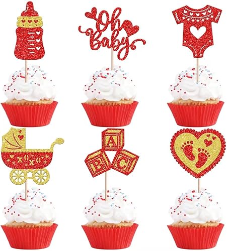 24 piezas de decoración para cupcakes con corazón de amor con purpurina para el día de San Valentín, decoración de cupcakes para el día de San