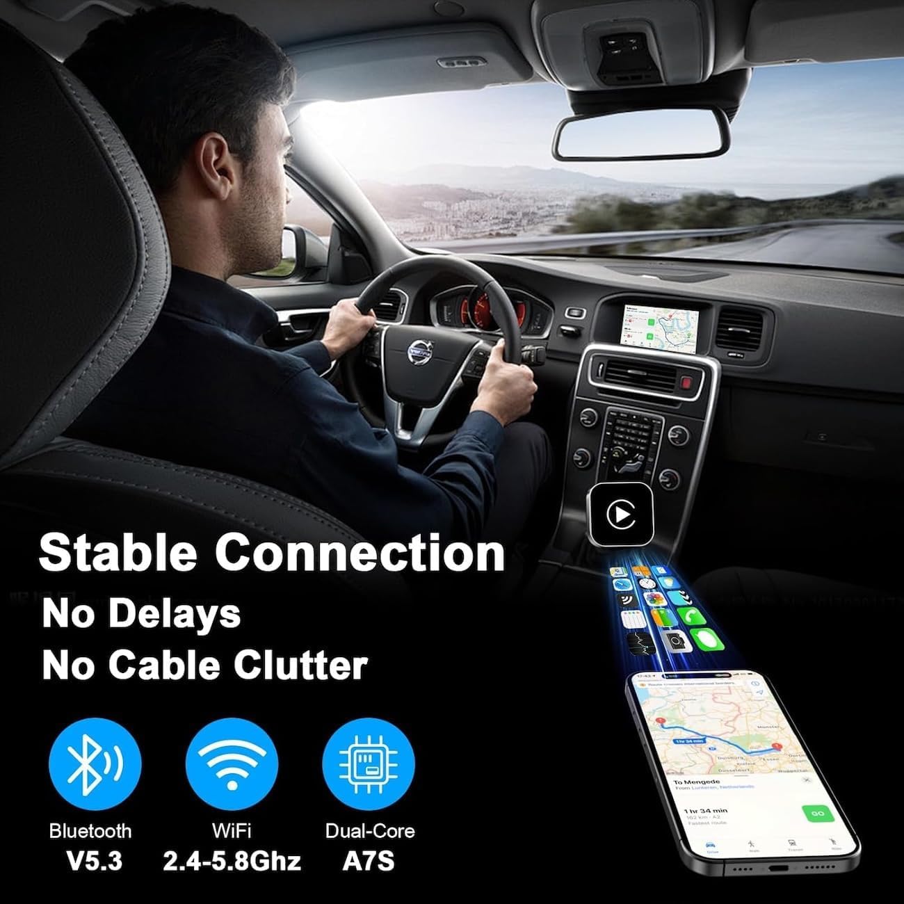 Adapter CarPlay Bezprzewodowy 2025 (2-w-1) - Bluetooth Przekształca Kablowe na Bezprzewodowy CarPlay dla iPhone/Android. Plug & Play, Aktualizacja OTA, Brak Opóźnień.