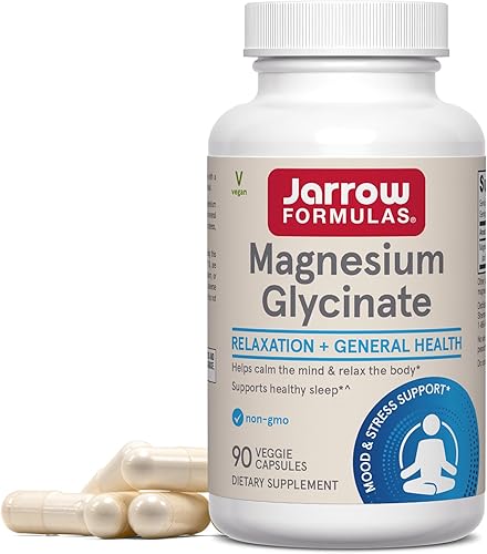 Jarrow Formulas Cápsulas vegetales de glicinato de magnesio - 360 mg de magnesio por porción, apoya la relajación y el sueño saludable, 90 unidades,