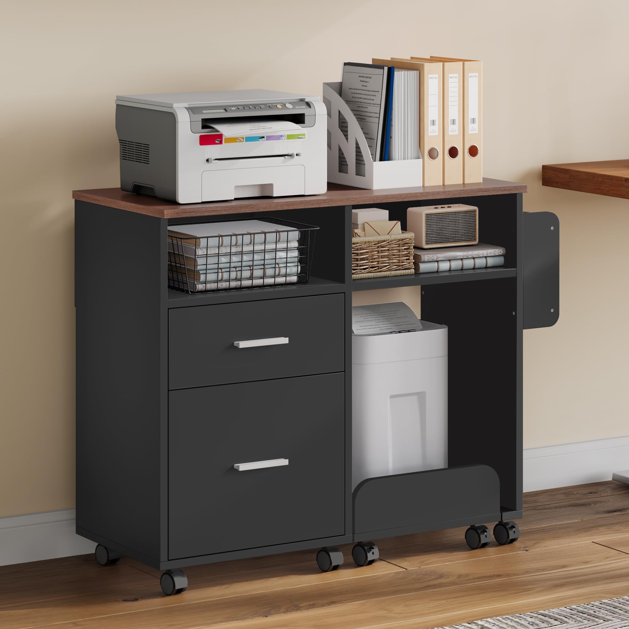 YITAHOME Mobile schedario con base rimovibile e asta per appenderlo, organizer con 10 ruote, armadietto per casa e ufficio, nero