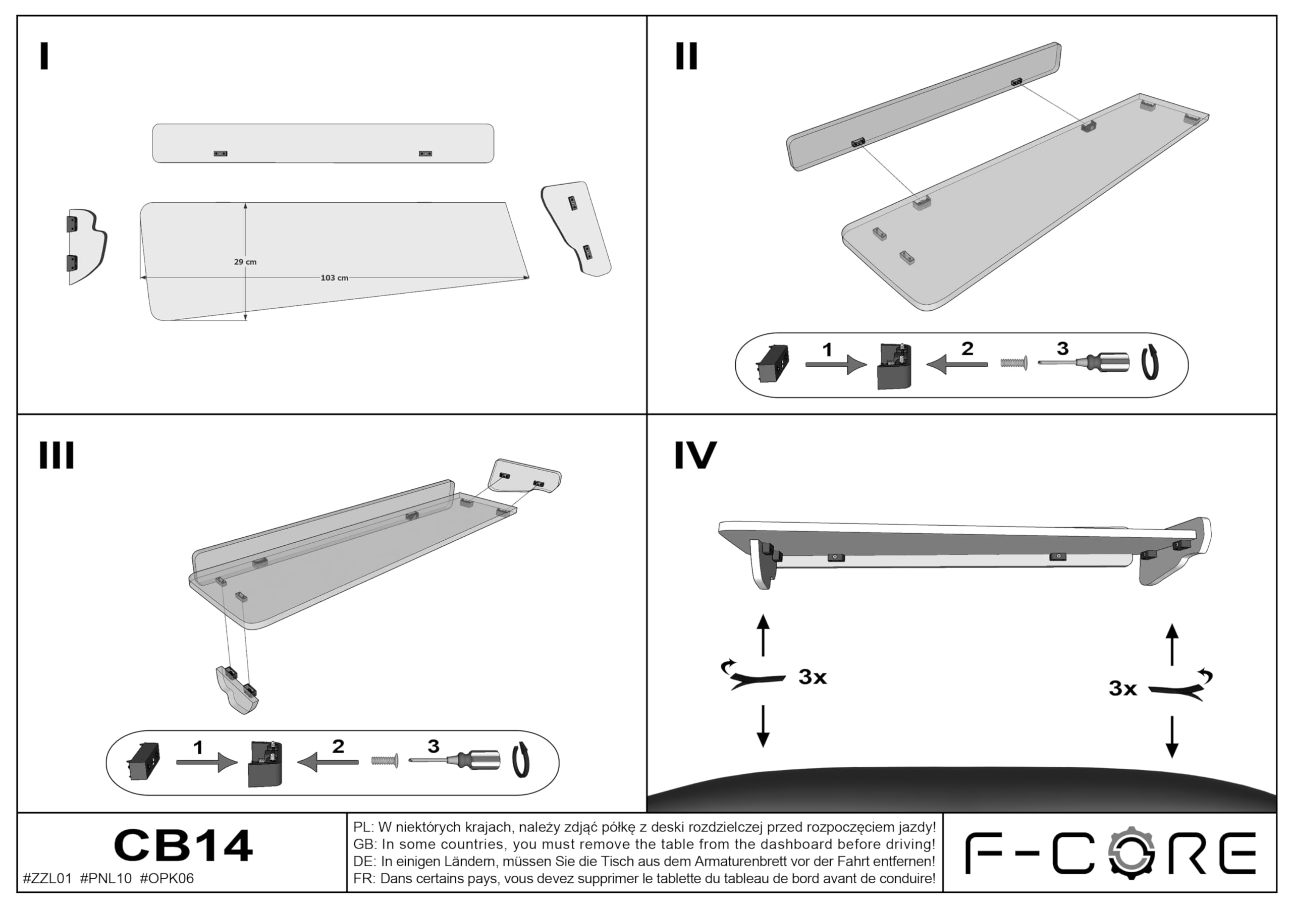 F-CORE Mesas al salpicadero Furgoneta Compatible con Volkswagen Crafter II 10.16-04.24 Man TGE 01.17-04.24 Larga Azul