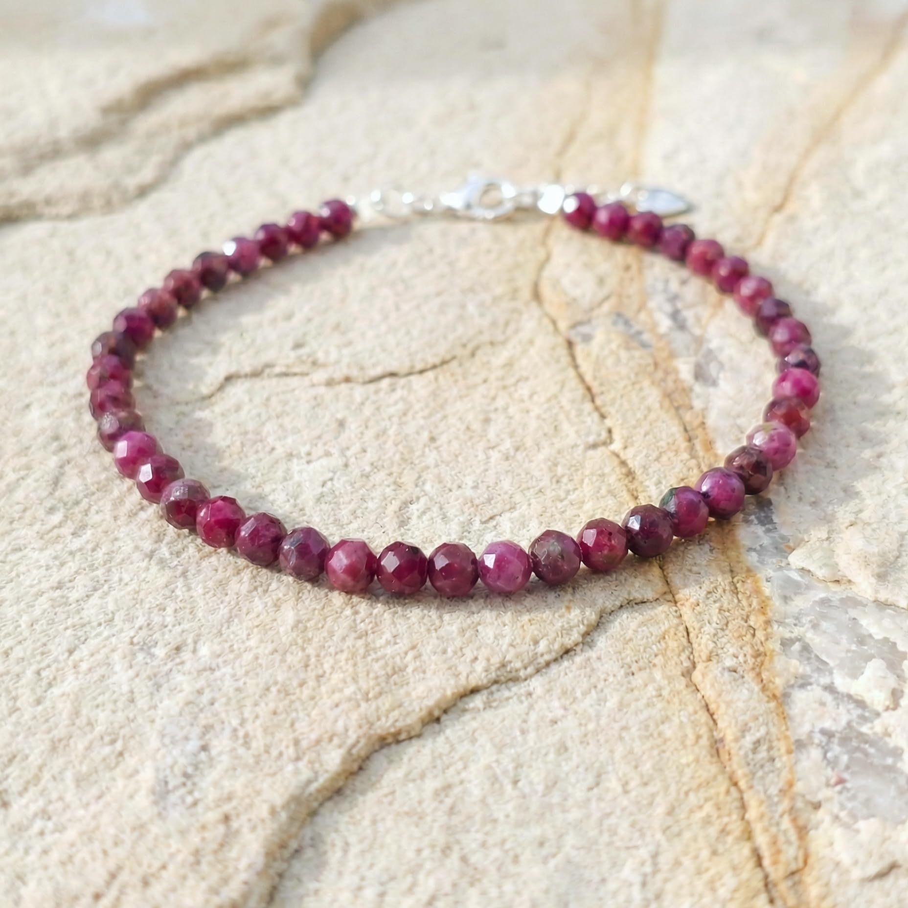 Naturstein Armband 925 Sterling Silber Edelsteinperlen Perlenarmband Damen