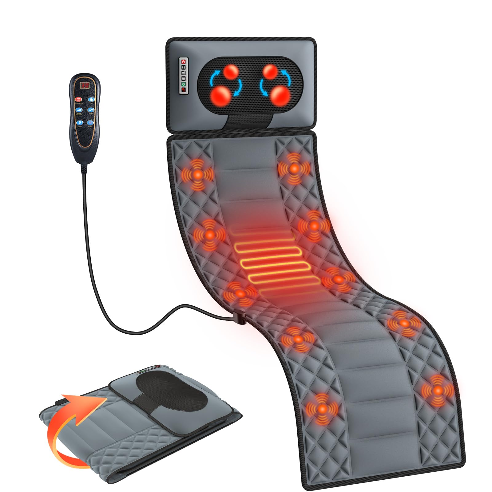 Massagematte mit Wärmefunktion, Shiatsu Massagematte Ganzkörpermassage, Massagesitzauflage mit 30 Massageköpfe 9 Vibrationsmotoren, Nacken und Schulter-Rückenmassagegerät Geschenke für Männer Frauen