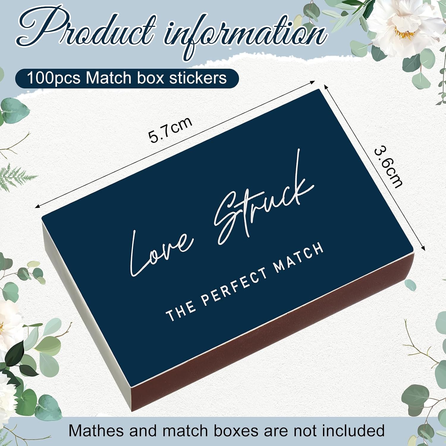 100 Pcs Wedding Matches Matchbook Labels Stickers 2.24 x 1.41 Inch Wedding Favors Matchbook Sticker The Nice Match Sticker Without Matches and Boxes(Love Struck)