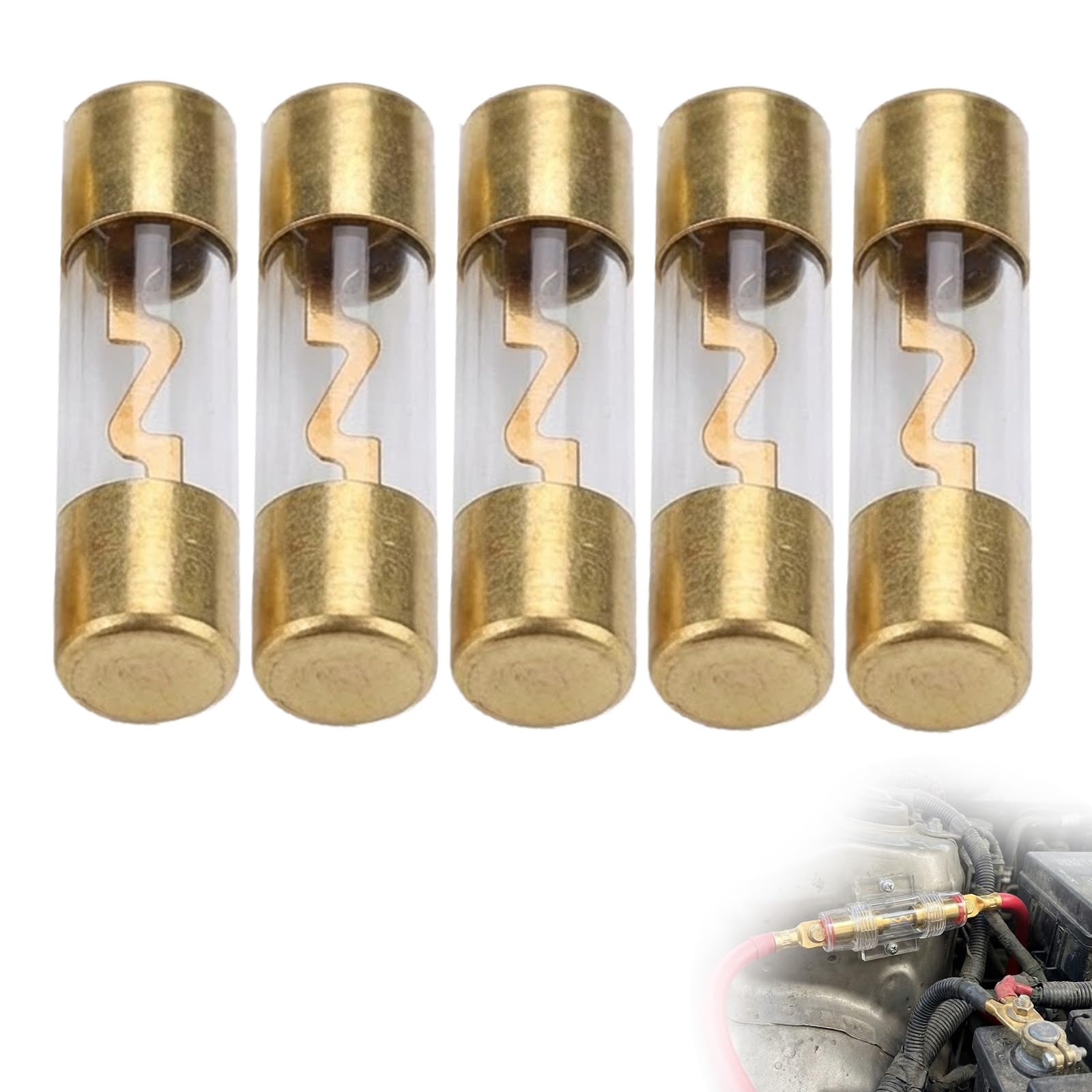 Fusible 60A AGU 60 Amp Auto Automotive Audio Power Seguridad Proteger Tubo de Cristal Dorado Amplificador, Audio Car Audio, Marina, Barcos, Motocicletas y Proyectos DIY (5 unidades)